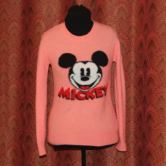 H&M L.O.G.G. Disney Mickey SUPER SOFT SWEATER Pink Coral size XS - Picture 2 of 6